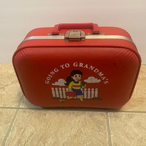 Vintage Luggage Going to Grandma's Girls Child Red Hard Case Suitcase Travel Set